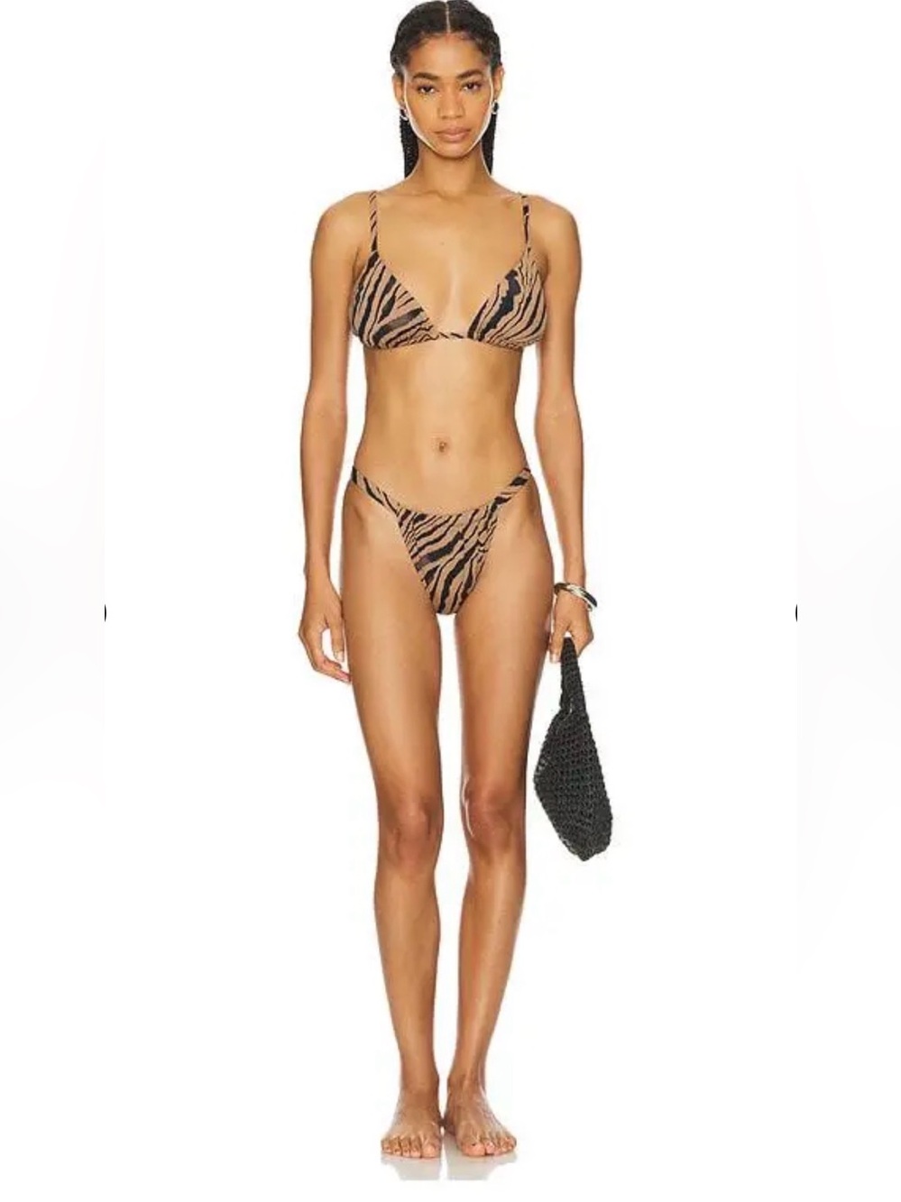 Anine Bing Zebra-Print Triangle Bikini in Tan and Black